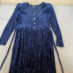 Vintage Roper Size M Blue Crushed Velvet Western Dress Stamped Metal Buttons